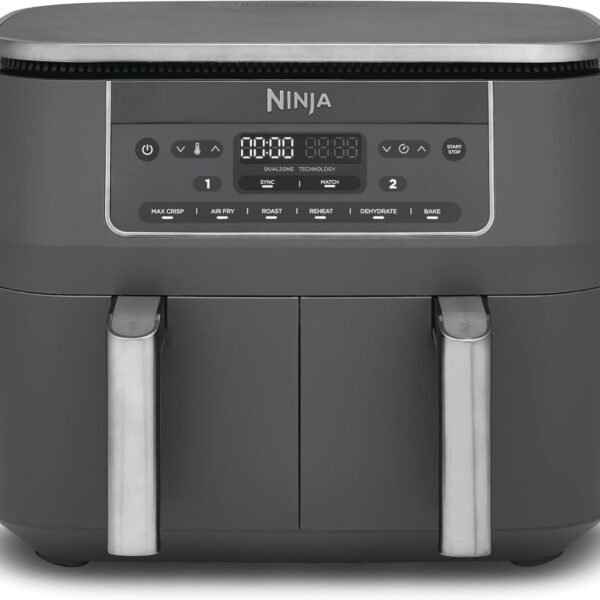 Ninja Dual Zone Digital Air Fritteuse, 2 Schubladen, 7,6 l, 6-in-1, verwendet kein Öl, Air Fry, Max Crisp, Braten, Backen, Aufwärmen, Dehydrieren, antihaftbeschichtet, spülmaschinenfeste Körbe, Gun