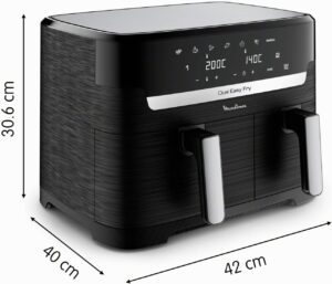 Moulinex Dual Easy Fry 8,3 L - Dual Air Fritteuse, Energieeinsparung bis zu 70%, Fassungsvermögen von 5,2 l und 3,1 l, 7 Programme, knusprige Ergebnisse, spülmaschinenfest, digitales Rezeptbuch,