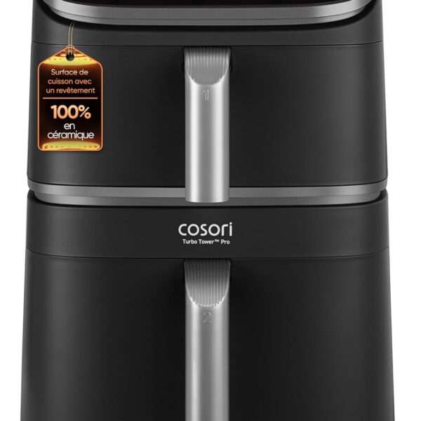 COSORI Dual Air Fryer Pro, 10.8L Gesunde Keramikbeschichtung, Kein Teflon, DualBlaze Tech, Schneller Gleichstrommotor mit 5 Lüftergeschwindigkeiten, Smart Airfryer, Energieeffizienter Turbo Tower Pro
