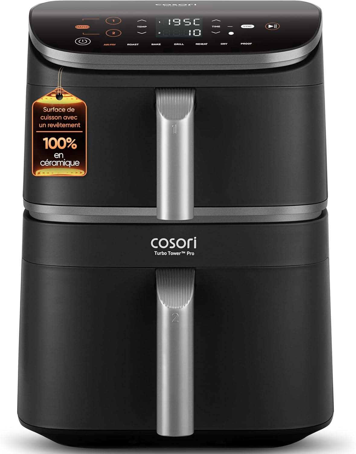71-5Q7vMaoL._AC_SL1500 COSORI Dual Air Fryer Pro, 10.8L Gesunde Keramikbeschichtung, Kein Teflon, DualBlaze Tech, Schneller Gleichstrommotor mit 5 Lüftergeschwindigkeiten, Smart Airfryer, Energieeffizienter Turbo Tower Pro
