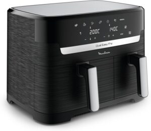 Moulinex Dual Easy Fry 8,3 L - Dual Air Fritteuse, Energieeinsparung bis zu 70%, Fassungsvermögen von 5,2 l und 3,1 l, 7 Programme, knusprige Ergebnisse, spülmaschinenfest, digitales Rezeptbuch,