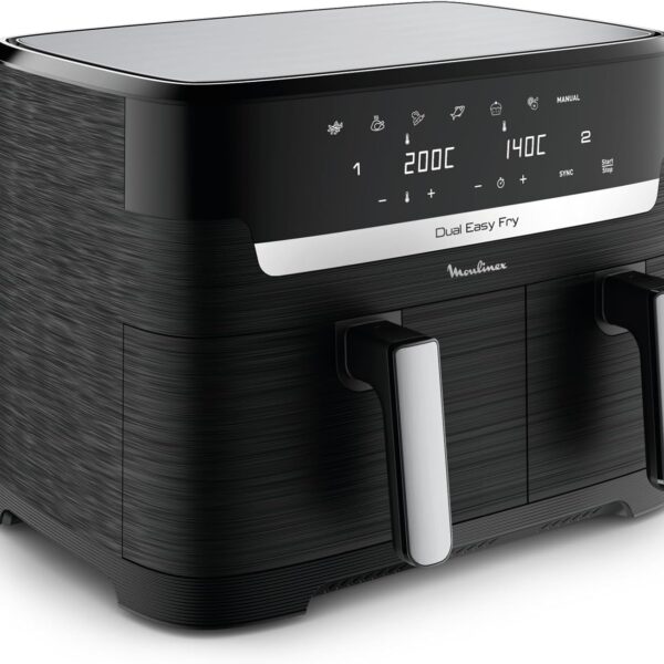 Moulinex Dual Easy Fry 8,3 L - Dual Air Fritteuse, Energieeinsparung bis zu 70%, Fassungsvermögen von 5,2 l und 3,1 l, 7 Programme, knusprige Ergebnisse, spülmaschinenfest, digitales Rezeptbuch,