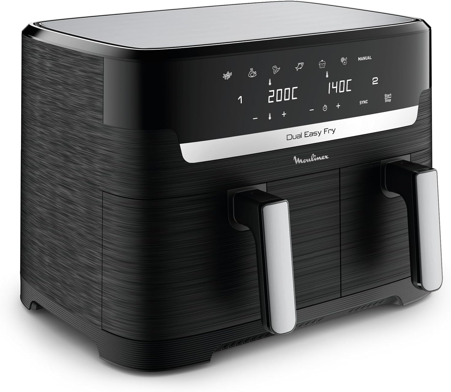 717GRFtvxkL._AC_SL1500 Moulinex Dual Easy Fry 8,3 L - Dual Air Fritteuse, Energieeinsparung bis zu 70%, Fassungsvermögen von 5,2 l und 3,1 l, 7 Programme, knusprige Ergebnisse, spülmaschinenfest, digitales Rezeptbuch,