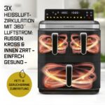 GOURMETmaxx FryUp3 Vertikale Heißluftfritteuse 3 Kammern | Airfryer XXL mit 3 Grillracks & 3 Sichtfenstern | Heissluftfritteuse XXL - 17 L | Air Fryer Frittesue ohne Öl | Heißluftfriteuse Touchdisplay - Image 9