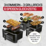 GOURMETmaxx FryUp3 Vertikale Heißluftfritteuse 3 Kammern | Airfryer XXL mit 3 Grillracks & 3 Sichtfenstern | Heissluftfritteuse XXL - 17 L | Air Fryer Frittesue ohne Öl | Heißluftfriteuse Touchdisplay - Image 6
