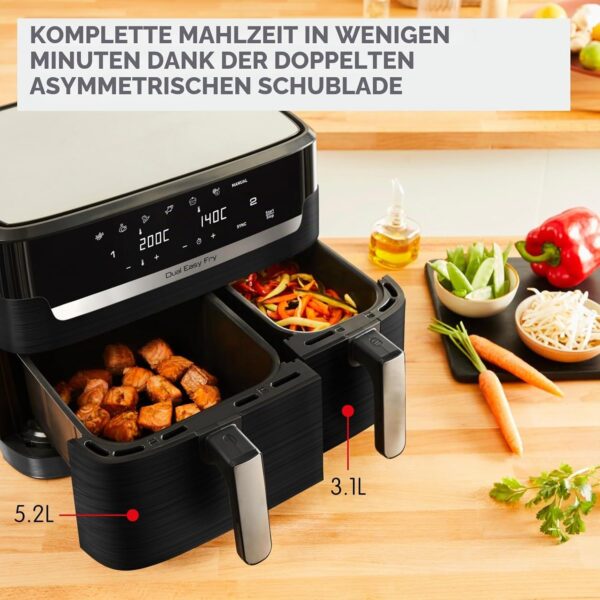 Moulinex Dual Easy Fry 8,3 L - Dual Air Fritteuse, Energieeinsparung bis zu 70%, Fassungsvermögen von 5,2 l und 3,1 l, 7 Programme, knusprige Ergebnisse, spülmaschinenfest, digitales Rezeptbuch,