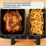 Moulinex Dual Easy Fry 8,3 L - Dual Air Fritteuse, Energieeinsparung bis zu 70%, Fassungsvermögen von 5,2 l und 3,1 l, 7 Programme, knusprige Ergebnisse, spülmaschinenfest, digitales Rezeptbuch,