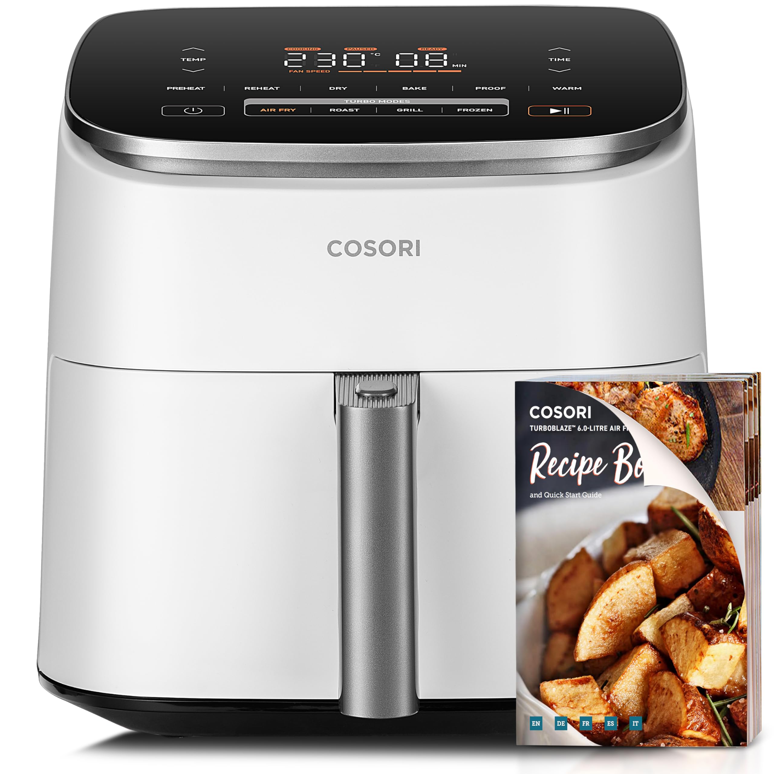 81wJLiAUYGL COSORI Turbo Blaze Luftfritteuse, 6 l, Air Fryer, 46% schneller, mit DC-Motor, 9-in-1-Öl-Fritteuse mit 117 Kochrezepten, spülmaschinenfest, Frittieren, Backen, Braten, Trocknen, Weiß - Image 1